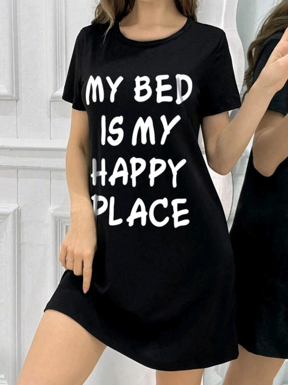 Black 'My Bed Is My Happy Place' Sleep Tee (15)